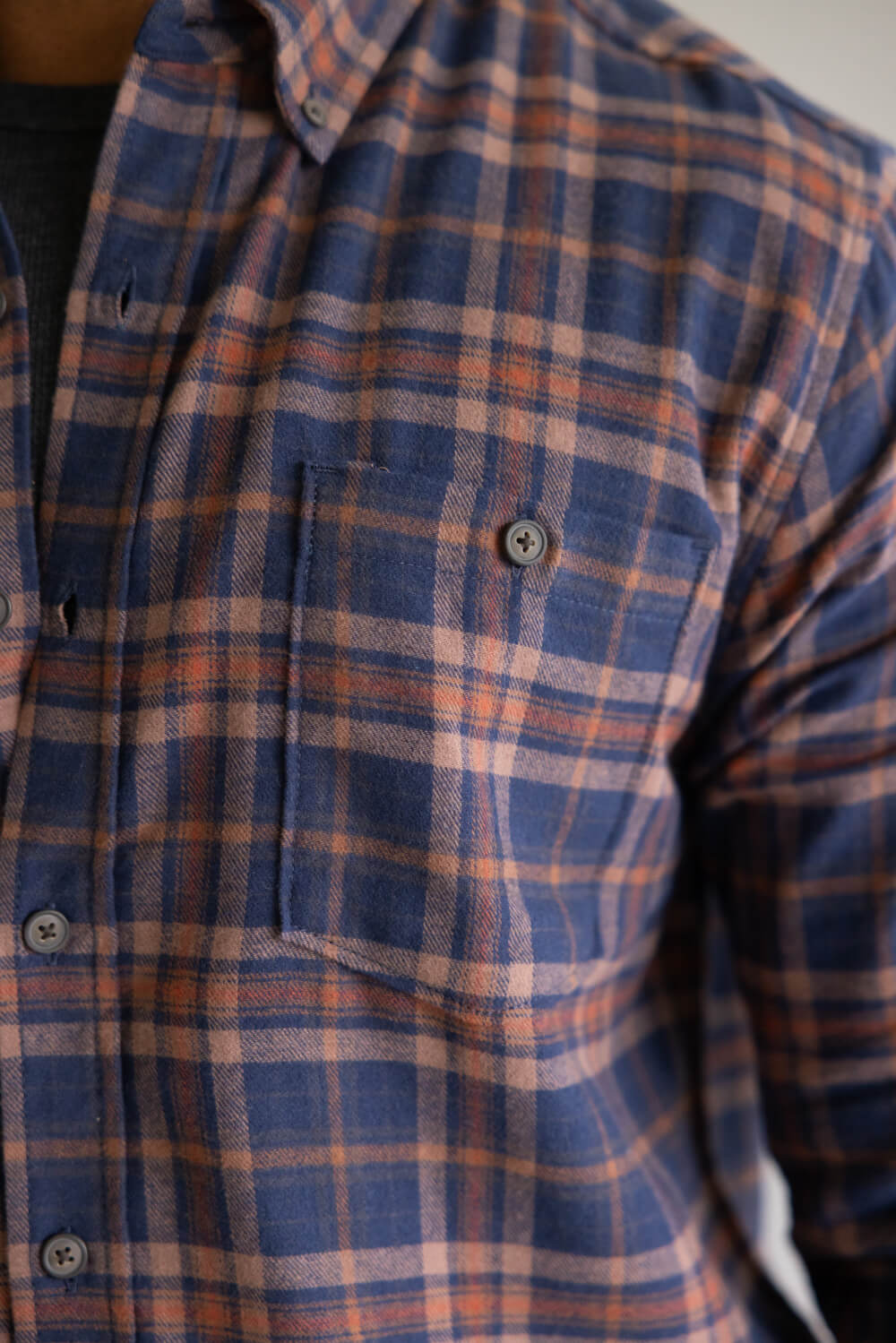 North River Brushed Plaid Button Up Shirt for Men in Navy Blue