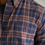 North River Brushed Plaid Button Up Shirt for Men in Navy Blue