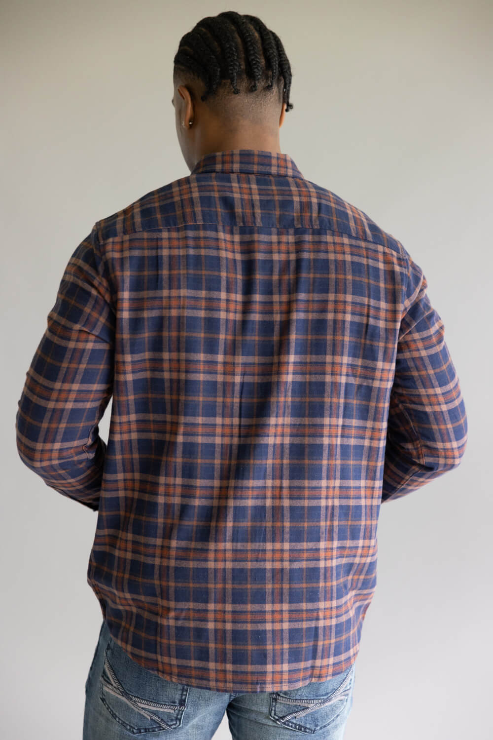 North River Brushed Plaid Button Up Shirt for Men in Navy Blue