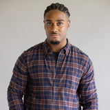 North River Brushed Plaid Button Up Shirt for Men in Navy Blue