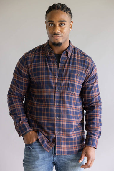 North River Brushed Plaid Button Up Shirt for Men in Navy Blue