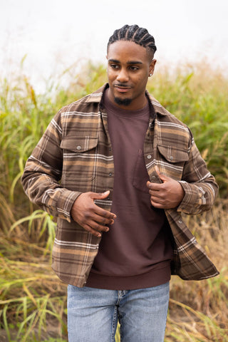 North River Heavyweight Twill Plaid Shirt for Men in Brown