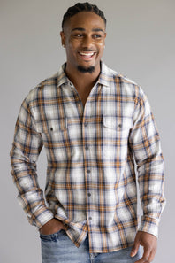 North River Herringbone Plaid Button Up Shirt for Men in Grey 
