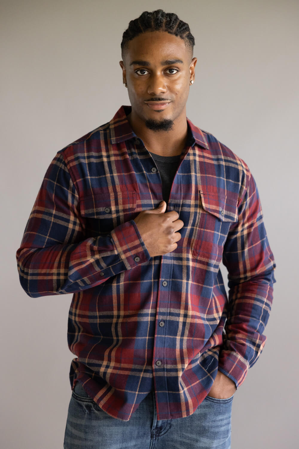 North River Herringbone Plaid Button Up Shirt for Men in Cinnamon