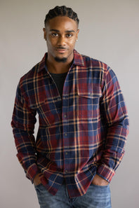 North River Herringbone Plaid Button Up Shirt for Men in Cinnamon