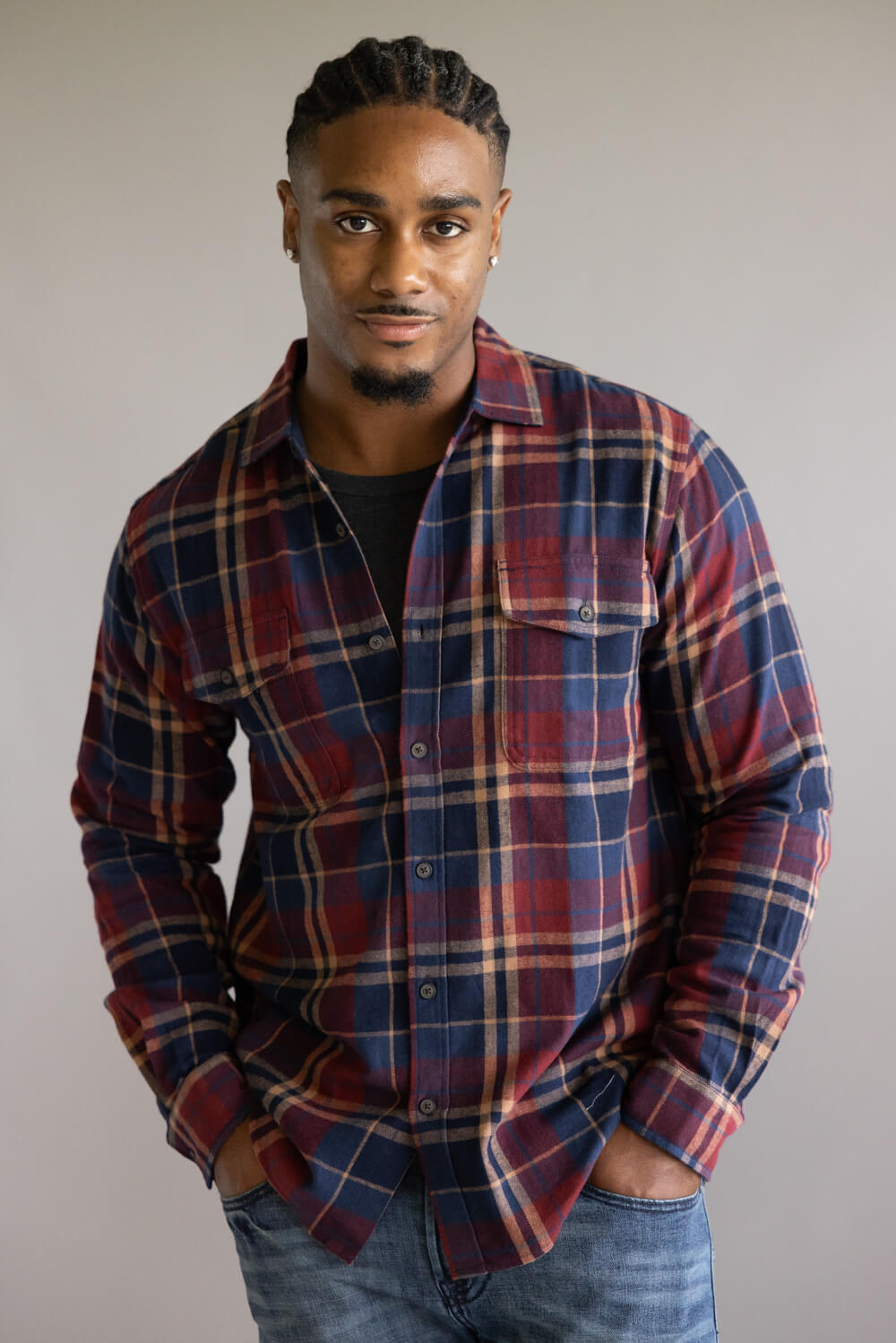 North River Herringbone Plaid Button Up Shirt for Men in Cinnamon