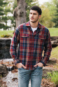 North River Herringbone Plaid Button Up Shirt for Men in Cinnamon
