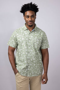 North River Reverse Print Tropical Button Shirt for Men in Green
