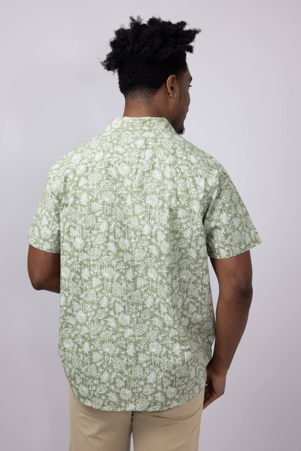 North River Reverse Print Tropical Button Shirt for Men in Green