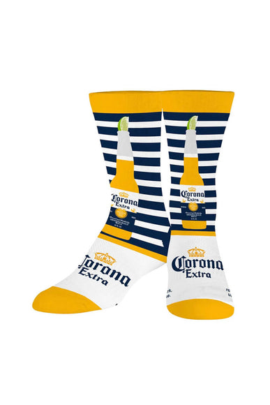 Odd Sox Corona Striped Crew Socks for Men in Blue and Yellow