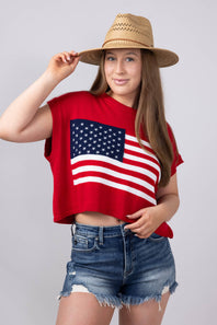 American Flag Sweater for Women in Red
