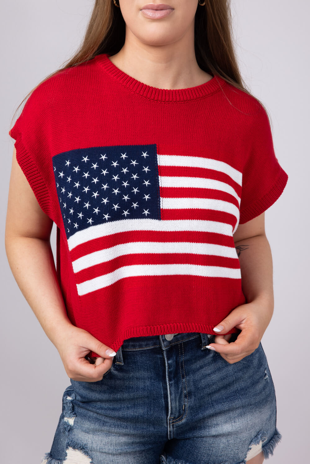 American Flag Sweater for Women in Red