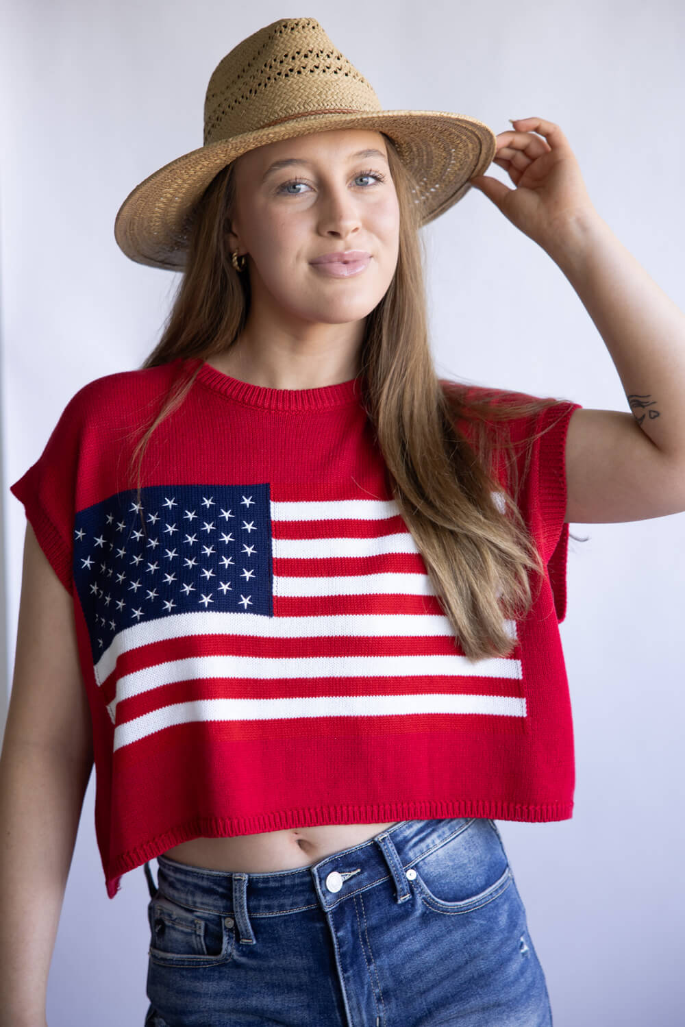American Flag Sweater for Women in Red