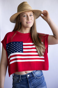 American Flag Sweater for Women in Red
