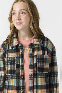 O’Neill Youth Bennet Super Fleece Plaid Shacket for Girls in Black Plaid