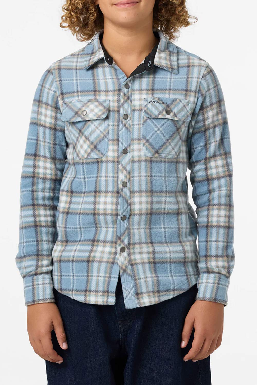 O’Neill Youth Glacier Plaid Super Fleece Long Sleeve Shirt for Boys in Blue
