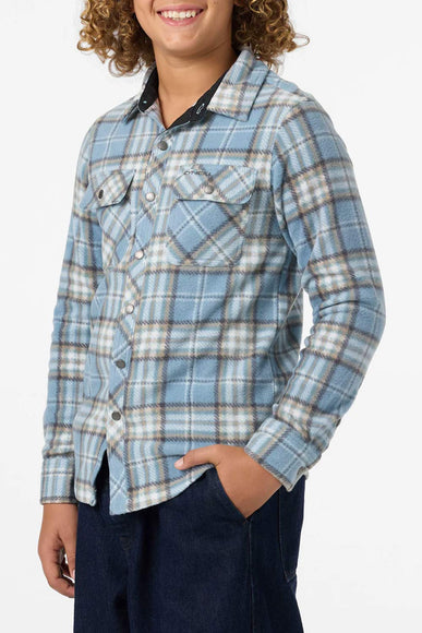 O’Neill Youth Glacier Plaid Super Fleece Long Sleeve Shirt for Boys in Blue
