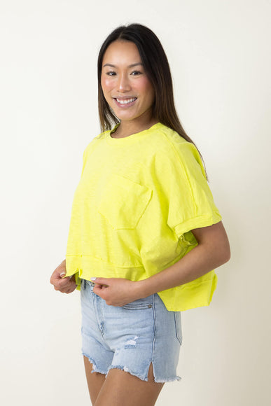 Oversized Cropped T-Shirt for Women in Neon Yellow 