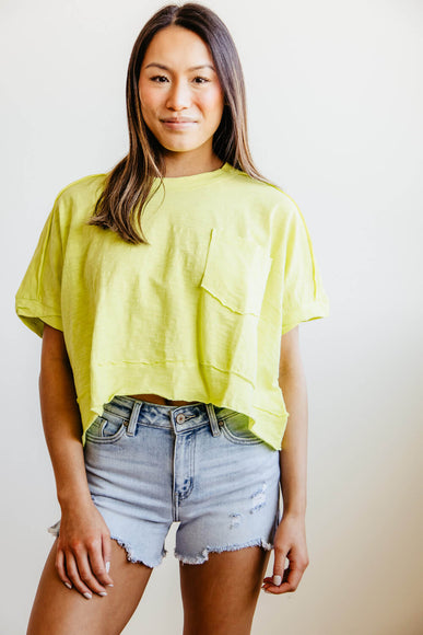 Oversized Cropped T-Shirt for Women in Neon Yellow 