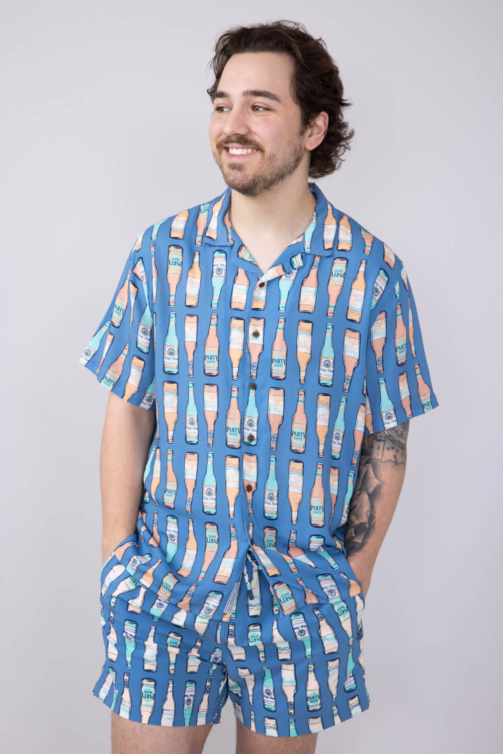 Party Pants Cold Dawgs Woven Button Up Shirt for Men in Navy