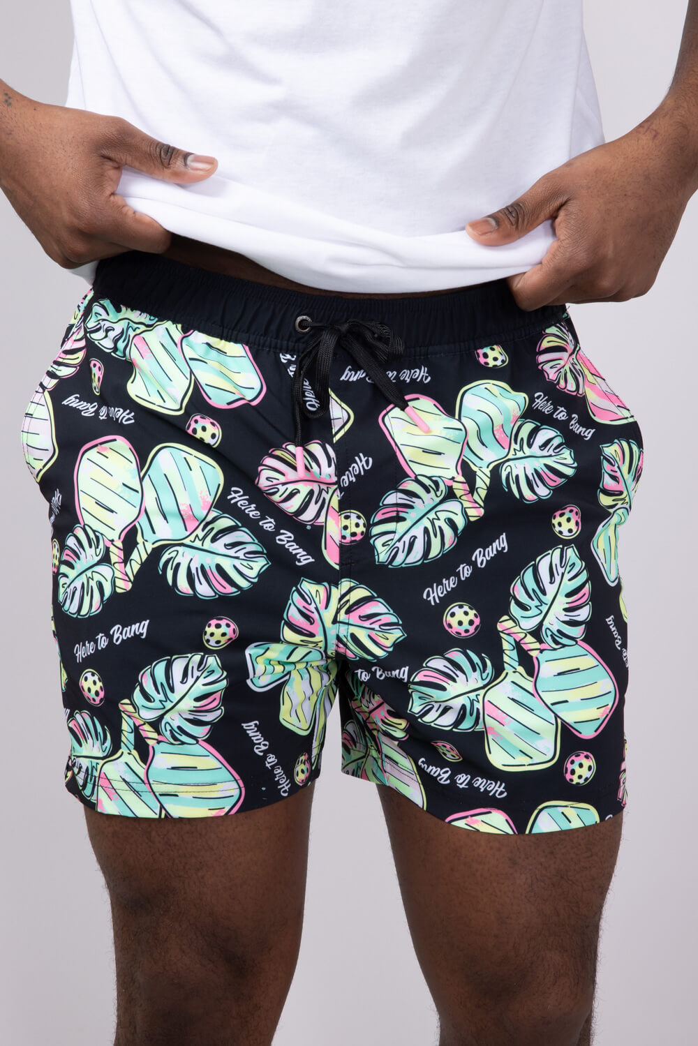 Party Pants Here To Bang Swim Shorts for Men in Black