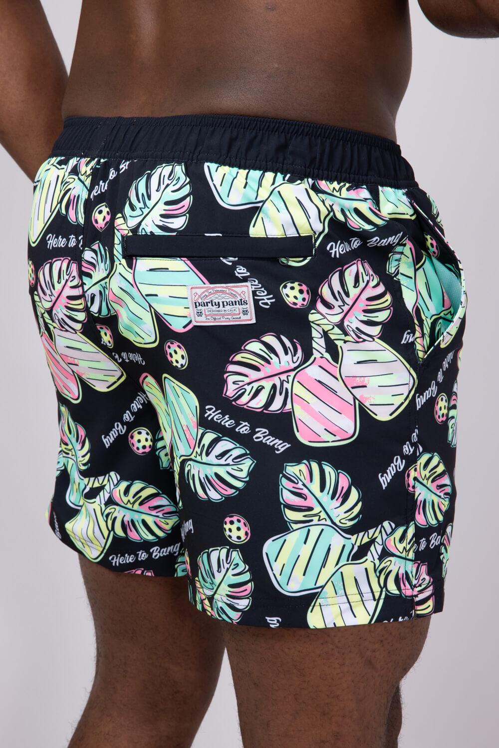 Party Pants Here To Bang Swim Shorts for Men in Black