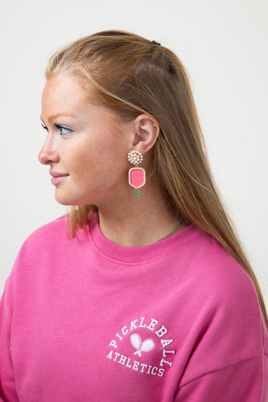 Pickleball Racket Drop Earrings for Women in Pink
