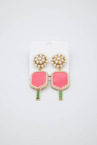 Pickleball Racket Drop Earrings for Women in Pink