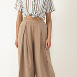 Pintucked Flowy Wide Leg Pants for Women in Taupe