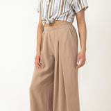 Pintucked Flowy Wide Leg Pants for Women in Taupe