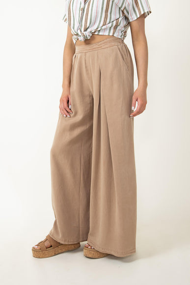 Pintucked Flowy Wide Leg Pants for Women in Taupe