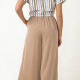 Pintucked Flowy Wide Leg Pants for Women in Taupe