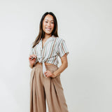Pintucked Flowy Wide Leg Pants for Women in Taupe