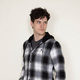 Plaid Flannel Hooded Shirt for Men in Black