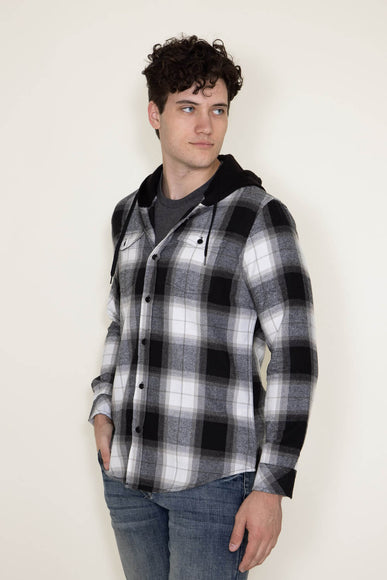 Plaid Flannel Hooded Shirt for Men in Black