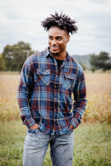 Plaid Two Pocket Flannel for Men in Blue