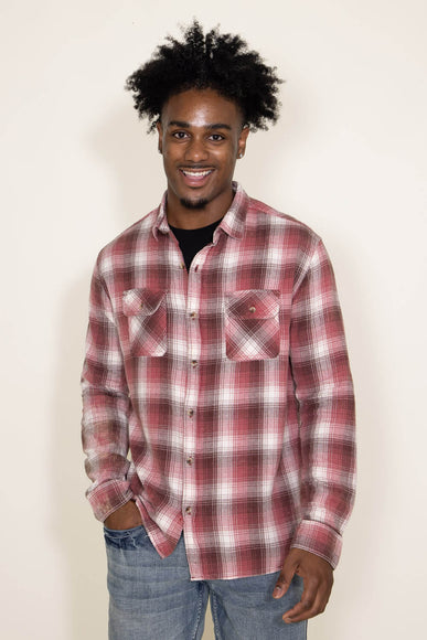 Plaid Two Pocket Flannel for Men in Faded Red