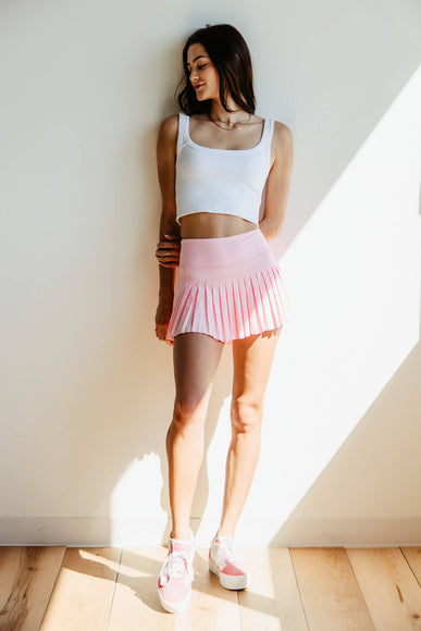 Gold Hinge Pleated Mini Tennis Skirt for Women in Pink