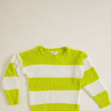 Youth Rugby Striped Sweater for Girls in Lime Green