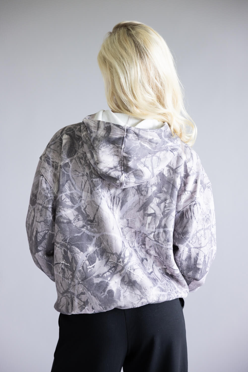 Pretty Garbage Camo Fleece Hoodie for Women in Dark Grey
