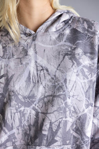 Pretty Garbage Camo Fleece Hoodie for Women in Dark Grey