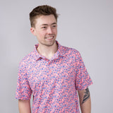 Printed Golf Cocktail Polo Shirt for Men in Pink