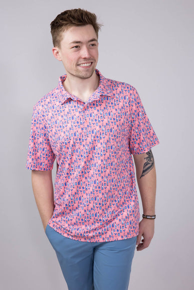 Printed Golf Cocktail Polo Shirt for Men in Pink