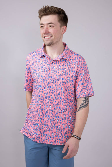 Printed Golf Cocktail Polo Shirt for Men in Pink