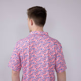 Printed Golf Cocktail Polo Shirt for Men in Pink