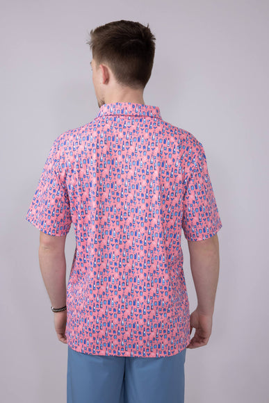 Printed Golf Cocktail Polo Shirt for Men in Pink