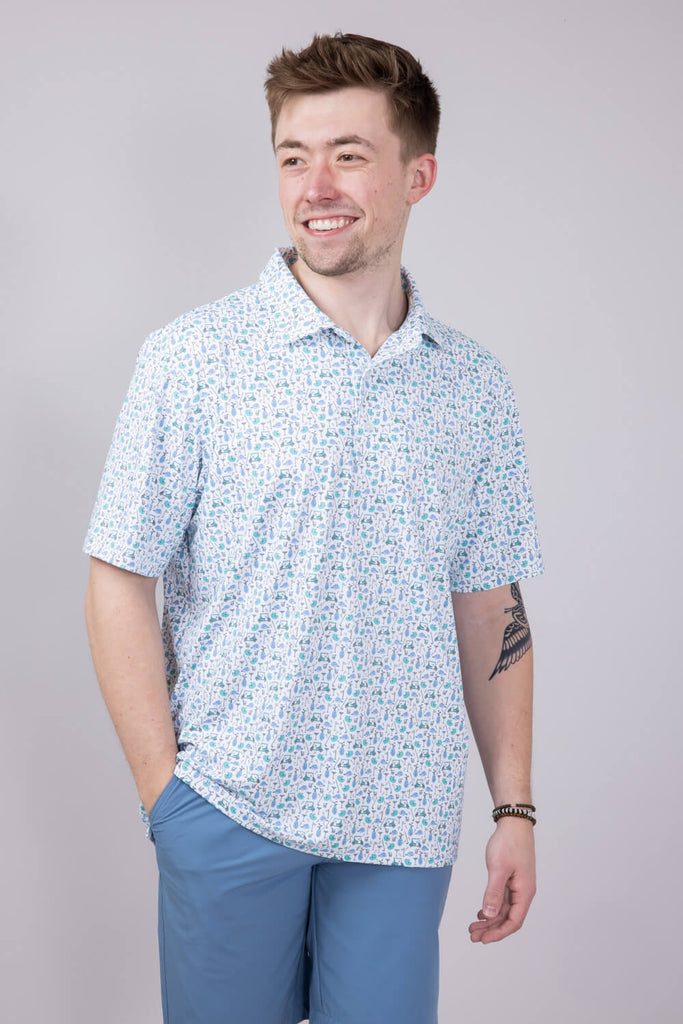 Printed Golf Party Polo Shirt for Men in White | FGM114