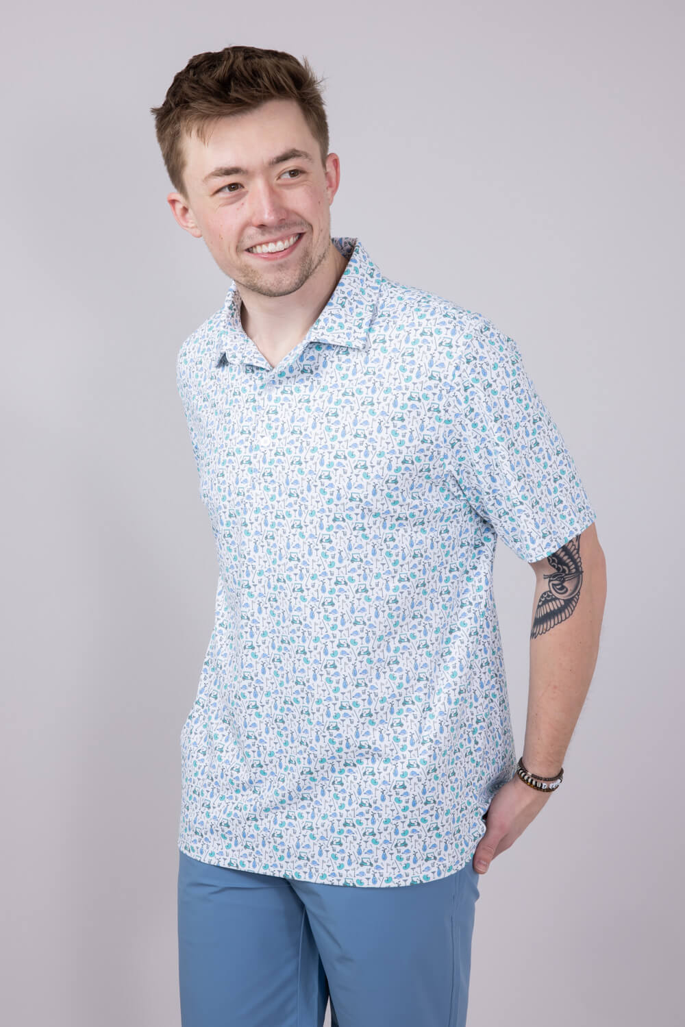 Printed Golf Party Polo Shirt for Men in White | FGM114