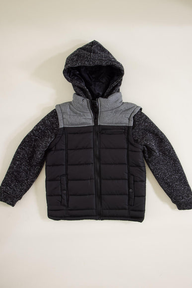 Youth Puffer Vest Knit Hood Jacket for Boys in Black
