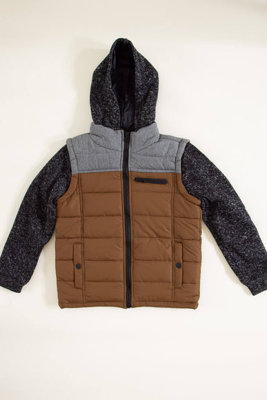 Puffer Vest Knit Hood Jacket for Boys in Brown